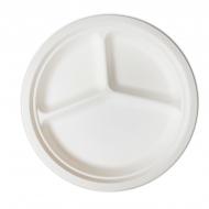 Тарілка одноразова з перегородкою, із цукрової тростини, 250мм